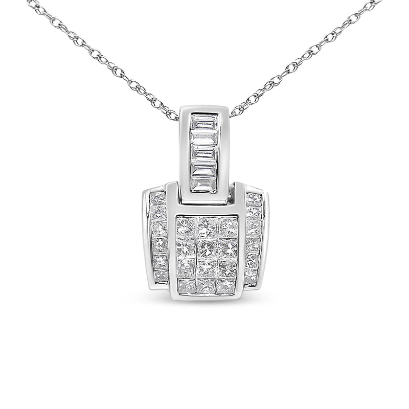Bids.com 14K White Gold 2 1/5 Cttw Princess Cut Composite Diamond Pendant with Diamond Bale Pendant Necklace (H-I Color,SI1-SI2 Clarity) - NO CHAIN INCLUDED Necklaces White Smoke White.Gold / 18