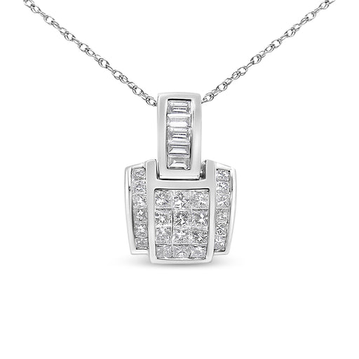 Bids.com 14K White Gold 2 1/5 Cttw Princess Cut Composite Diamond Pendant with Diamond Bale Pendant Necklace (H-I Color,SI1-SI2 Clarity) - NO CHAIN INCLUDED Necklaces White Smoke White.Gold / 18