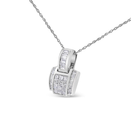 Bids.com 14K White Gold 2 1/5 Cttw Princess Cut Composite Diamond Pendant with Diamond Bale Pendant Necklace (H-I Color,SI1-SI2 Clarity) - NO CHAIN INCLUDED Necklaces White Smoke White.Gold / 18