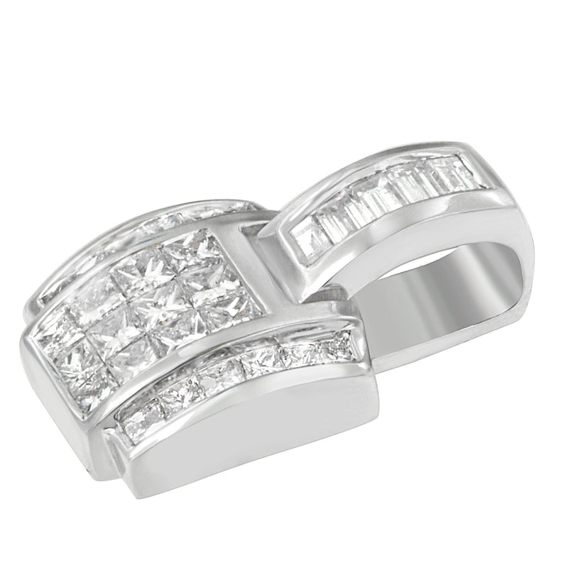 Bids.com 14K White Gold 2 1/5 Cttw Princess Cut Composite Diamond Pendant with Diamond Bale Pendant Necklace (H-I Color,SI1-SI2 Clarity) - NO CHAIN INCLUDED Necklaces White Smoke White.Gold / 18