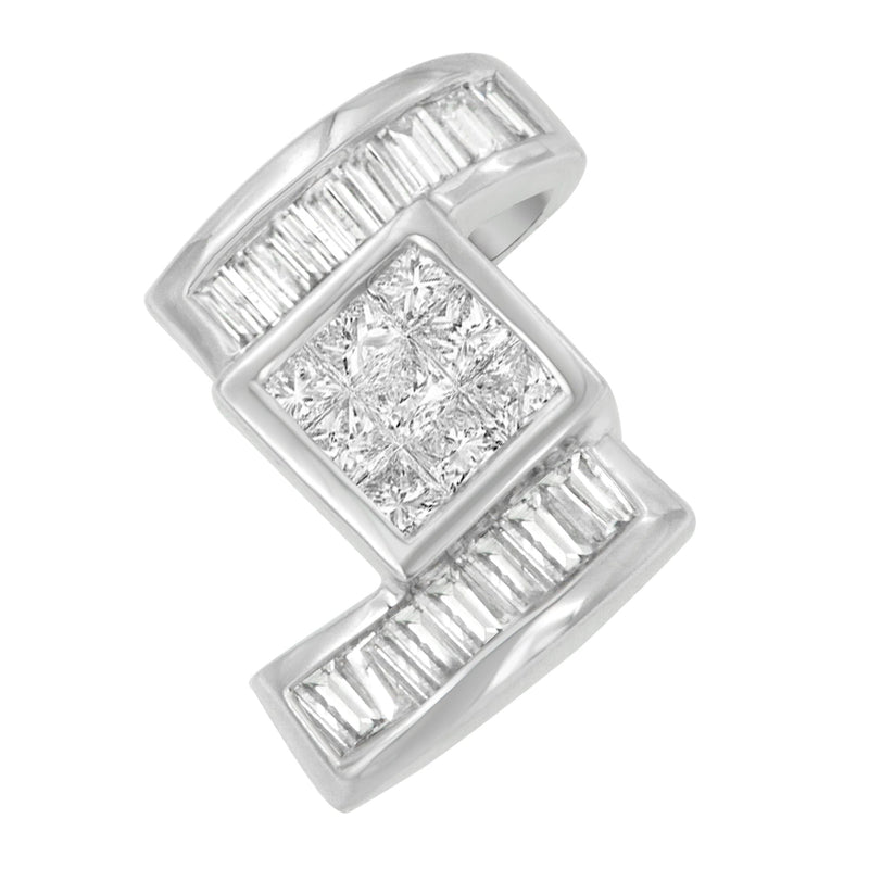 Bids.com 14K White Gold 1 2/5 cttw Princess and Baguette Cut Diamond Zig Zag Pendant Necklace (H-I, SI1-SI2) Necklaces White Smoke White.Gold / 18