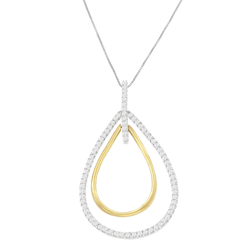 Bids.com 14K Two-Tone Gold Round Cut Diamond Double Burst Pendant Necklace (1.00 cttw, H-I Color, SI2-I1 Clarity) Necklaces White Smoke YellowWhite.Gold / 18