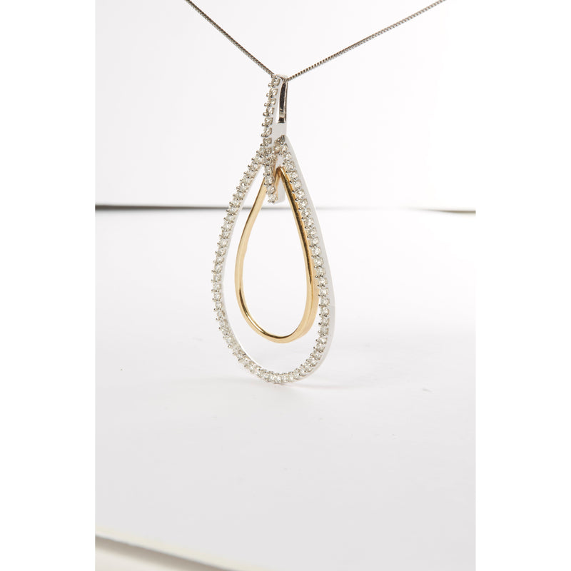 Bids.com 14K Two-Tone Gold Round Cut Diamond Double Burst Pendant Necklace (1.00 cttw, H-I Color, SI2-I1 Clarity) Necklaces White Smoke YellowWhite.Gold / 18