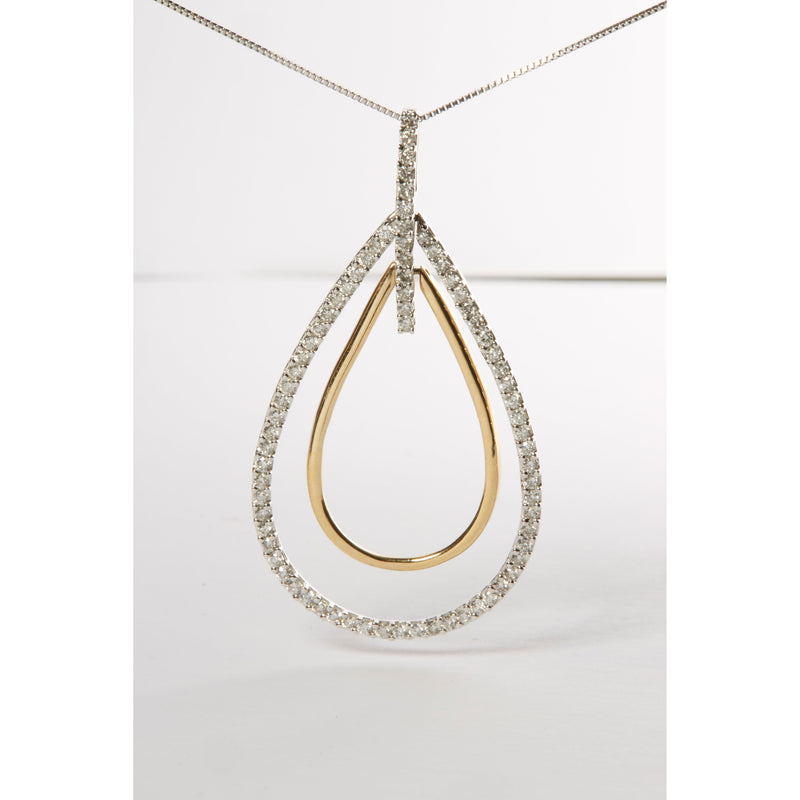 Bids.com 14K Two-Tone Gold Round Cut Diamond Double Burst Pendant Necklace (1.00 cttw, H-I Color, SI2-I1 Clarity) Necklaces Light Gray YellowWhite.Gold / 18