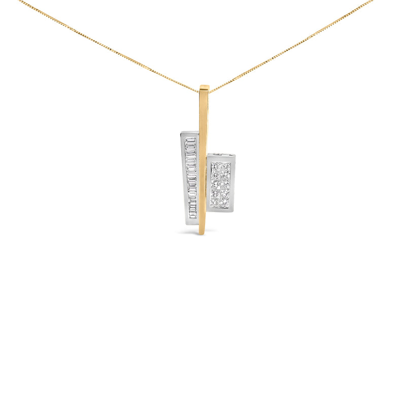 Bids.com 18K Yellow and White Gold 1 7/8 Cttw Princess Baguette Diamond Key Shaped 18" Pendant Necklace (H-I Color, SI1-SI2 Clarity) Necklaces White Smoke YellowWhite.Gold / 18
