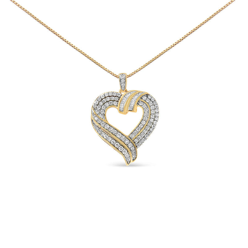 Bids.com 14K Yellow Gold Plated .925 Sterling Silver 1.00 Cttw Baguette Diamond Composite Open Heart 18" Inch Pendant Necklace (I-J Color, I1-I2 Clarity) Necklaces White Smoke Yellow.Sterling Silver / 18