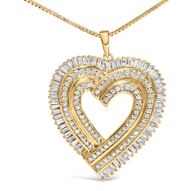 Bids.com 14K Yellow Gold Plated .925 Sterling Silver 1/4 Cttw Round and Baguette-Cut Diamond Composite Heart 18" Pendant Necklace (H-I Color, SI2-I1 Clarity) Necklaces White Smoke Yellow.Sterling Silver / 18