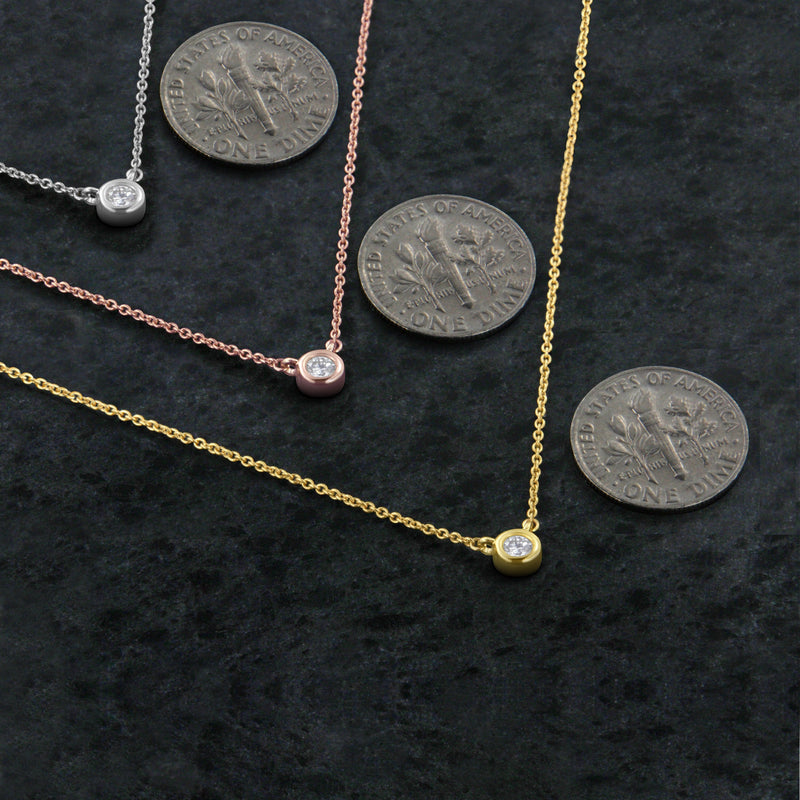Bids.com 10K White Gold 1/10 Carat Round Brilliant-Cut Diamond Modern Bezel-Set Solitaire 16"-18" Pendant Necklace (H-I Color, SI2-I1 Clarity) Necklaces Dark Slate Gray 18 / Rose.Gold,18 / White.Gold,18 / Yellow.Gold