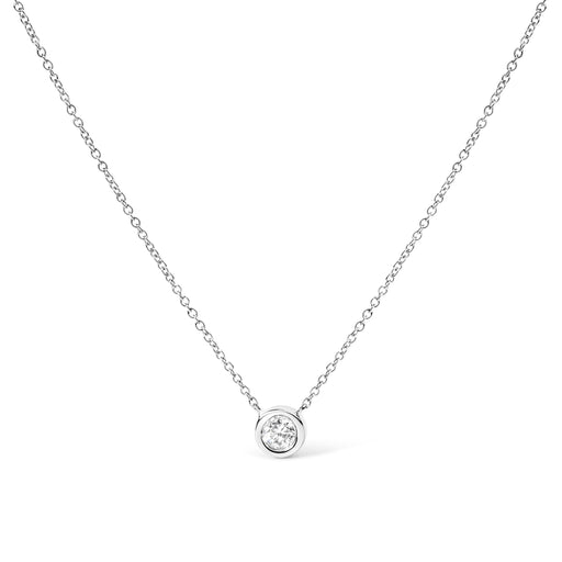 Bids.com 10K White Gold 1/10 Carat Round Brilliant-Cut Diamond Modern Bezel-Set Solitaire 16"-18" Pendant Necklace (H-I Color, SI2-I1 Clarity) Necklaces White Smoke White.Gold / 18 / 0.1