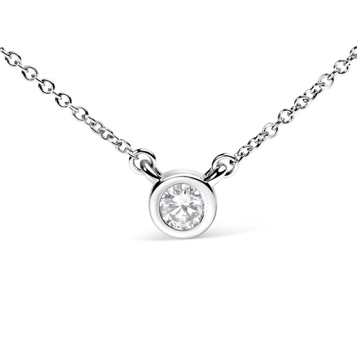 Bids.com 10K White Gold 1/10 Carat Round Brilliant-Cut Diamond Modern Bezel-Set Solitaire 16"-18" Pendant Necklace (H-I Color, SI2-I1 Clarity) Necklaces White Smoke White.Gold / 18 / 0.1,Yellow.Gold / 18 / 0.1,Rose.Gold / 18 / 0.1,White.Gold / 18 / 0.2,Yellow.Gold / 18 / 0.2,Rose.Gold / 18 / 0.2,White.Gold / 18 / 0.33,Yellow.Gold / 18 / 0.33,Rose.Gold / 18 / 0.33,White.Gold / 18 / 0.5,Yellow.Gold / 18 / 0.5,Rose.Gold