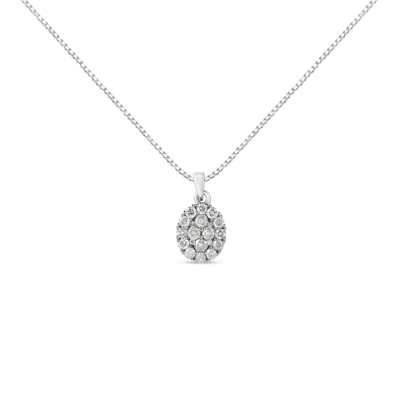 Bids.com .925 Sterling Silver 1 1/2 Cttw Diamond Oval Cluster Pendant Necklace (I-J Color, I2-I3 Clarity) - 18" Necklaces White Smoke White.Sterling Silver / 18
