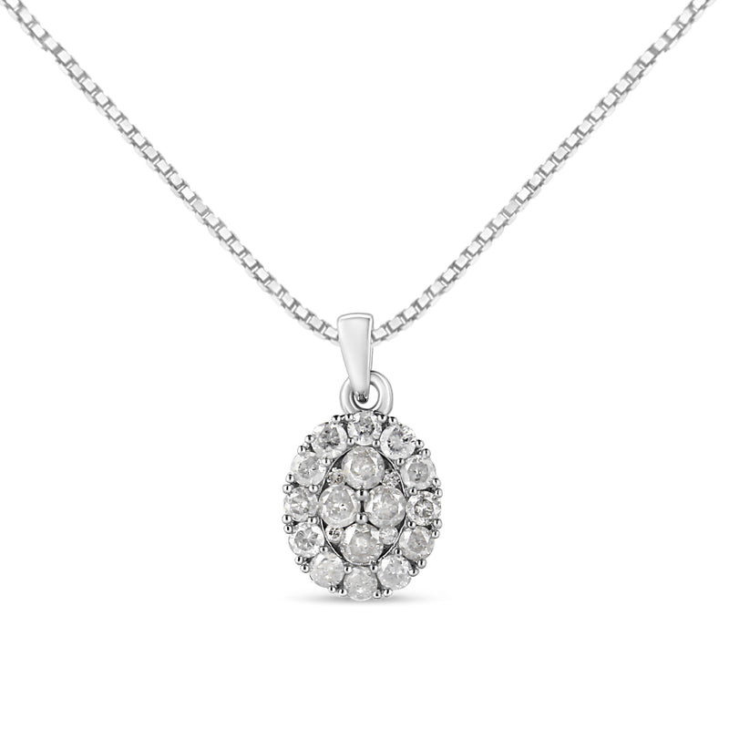 Bids.com .925 Sterling Silver 1 1/2 Cttw Diamond Oval Cluster Pendant Necklace (I-J Color, I2-I3 Clarity) - 18" Necklaces White Smoke White.Sterling Silver / 18