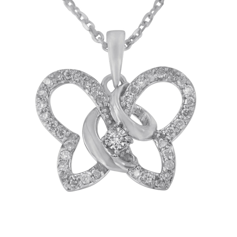 Bids.com .925 Sterling Silver 1/4 cttw Prong-Set Diamond Butterfly 18" Pendant Necklace (H-I Color, I1-I2 Clarity) Necklaces White Smoke White.Sterling Silver / 18