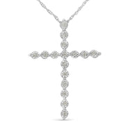 Bids.com .925 Sterling Silver 1/6 Cttw Brilliant-Cut Diamond Miracle-Set Shared Prong Cross 18" Pendant Necklace (I-J Color, I2-I3 Clarity) Necklaces White Smoke White.Sterling Silver / 18