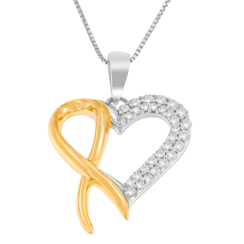 Bids.com .925 Sterling Silver Two Toned 1/4 cttw Round Cut Diamond Pendant Necklace (H-I, I2-I3) Necklaces White Smoke YellowWhite.Sterling Silver / 18