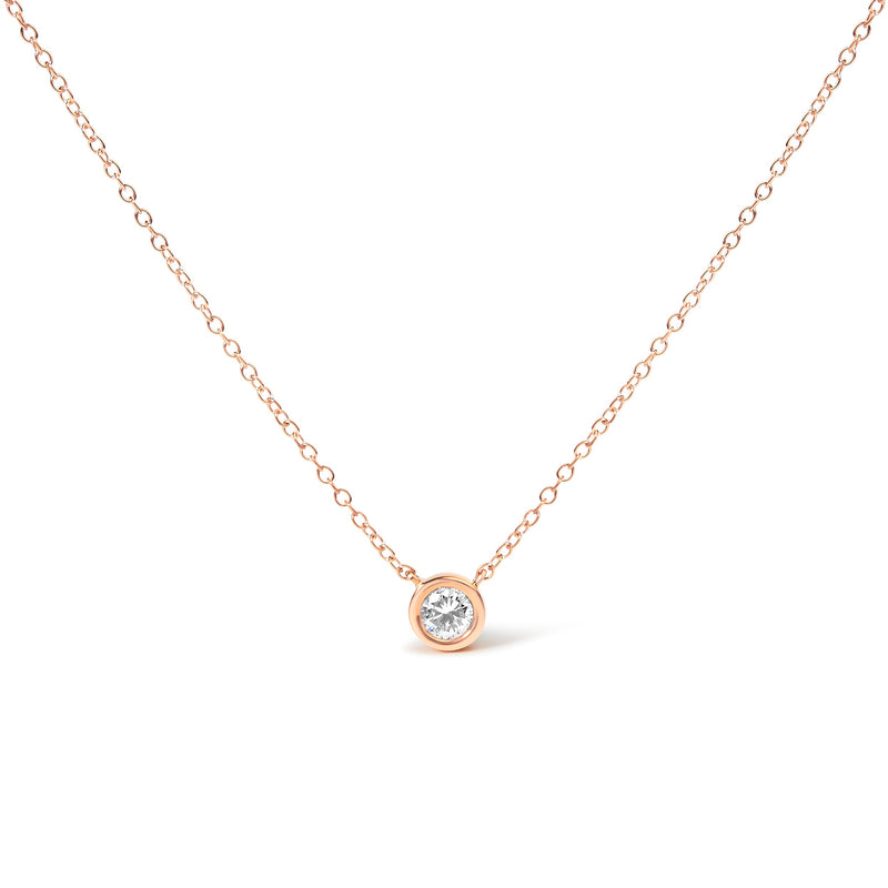 Bids.com 10K White Gold 1/10 Carat Round Brilliant-Cut Diamond Modern Bezel-Set Solitaire 16"-18" Pendant Necklace (H-I Color, SI2-I1 Clarity) Necklaces White Smoke Rose.Gold / 18 / 0.2