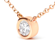 Bids.com 10K Rose Gold 1/3 Carat Round Brilliant-Cut Diamond Modern Bezel-Set Solitaire 16"-18" Pendant Necklace (H-I Color, SI2-I1 Clarity) Necklaces White Smoke Rose.Gold / 18