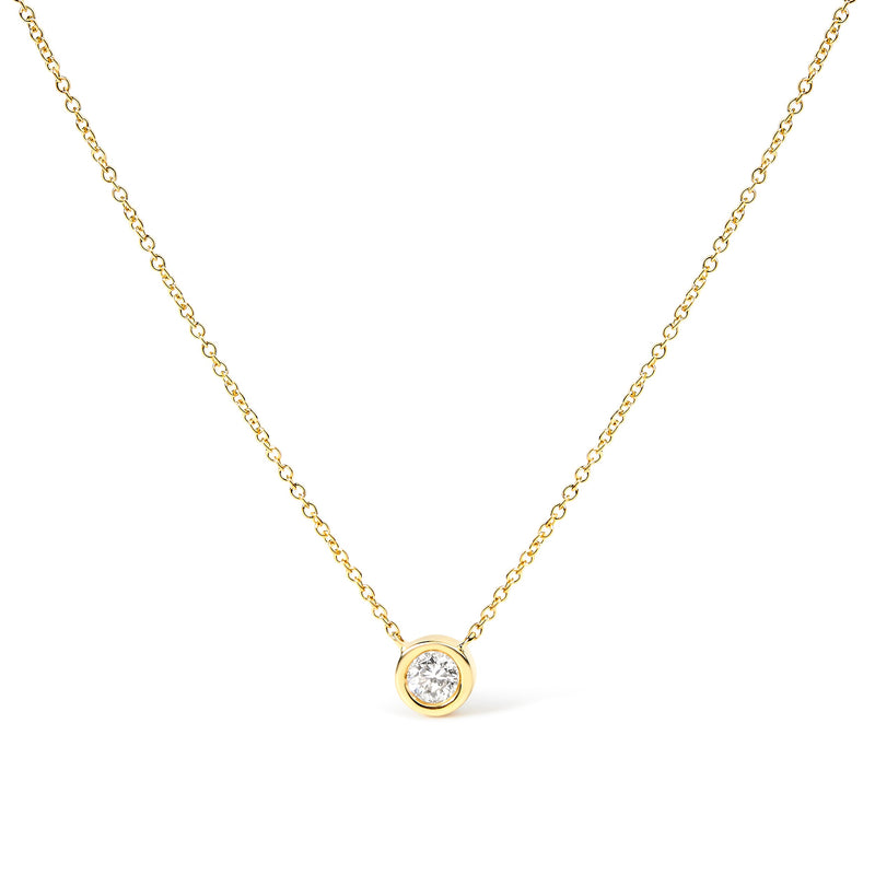 Bids.com 10K White Gold 1/10 Carat Round Brilliant-Cut Diamond Modern Bezel-Set Solitaire 16"-18" Pendant Necklace (H-I Color, SI2-I1 Clarity) Necklaces White Smoke Yellow.Gold / 18 / 0.33