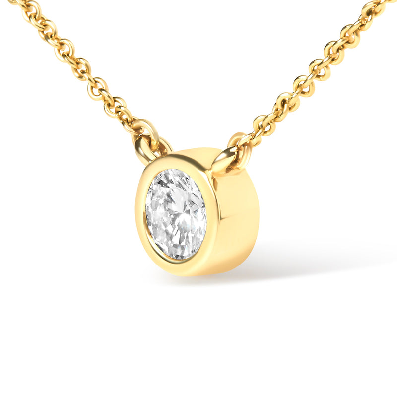Bids.com 10K Yellow Gold 1/2 Carat Round Brilliant-Cut Diamond Modern Bezel-Set Solitaire 16"-18" Pendant Necklace (H-I Color, SI2-I1 Clarity) Necklaces White Smoke Yellow.Gold / 18