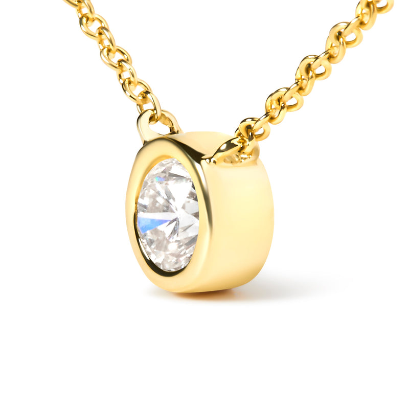 Bids.com 10K Yellow Gold 1/2 Carat Round Brilliant-Cut Diamond Modern Bezel-Set Solitaire 16"-18" Pendant Necklace (H-I Color, SI2-I1 Clarity) Necklaces White Smoke Yellow.Gold / 18