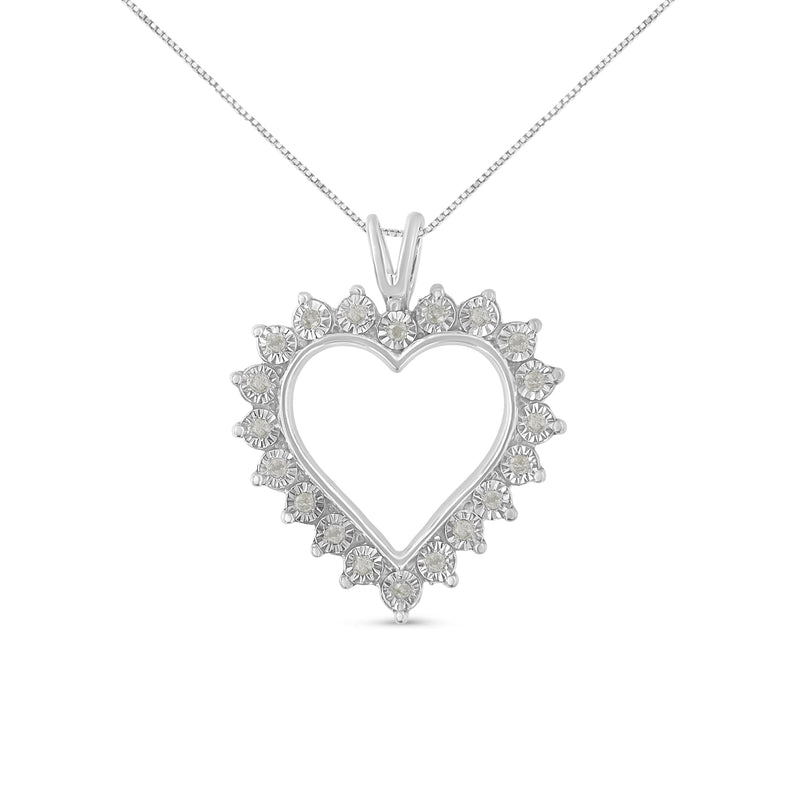 Bids.com .925 Sterling Silver 1/4 Cttw Miracle Set Diamond Open Heart 18" Pendant Necklace (I-J Color, I3 Clarity) Necklaces White Smoke White.Sterling Silver / 18