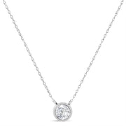 Bids.com AGS Certified 10K White Gold 1/3 Cttw Bezel Set Round Diamond Solitaire 16-18" Adjustable Pendant Necklace (I-J Color, SI1-SI2 Clarity) Necklaces White Smoke White.Gold / 18