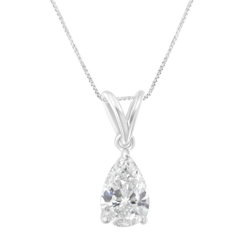 Bids.com IGI certified 10K White Gold 1/2 cttw Diamond Pear Pendant Necklace (I-J, I1) Necklaces White Smoke White.Gold / 18