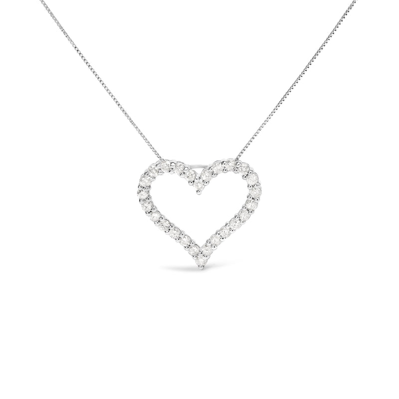 Bids.com .925 Sterling Silver 2.0 Cttw Diamond Open Heart 18" Pendant Necklace (I-J Color, I2-I3 Clarity) Necklaces White Smoke White.Sterling Silver / 18