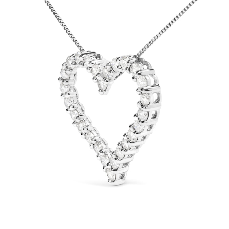 Bids.com .925 Sterling Silver 2.0 Cttw Diamond Open Heart 18" Pendant Necklace (I-J Color, I2-I3 Clarity) Necklaces White Smoke White.Sterling Silver / 18