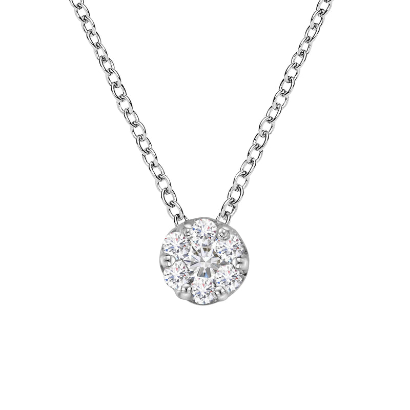 Bids.com 14K White Gold 1/4 Cttw Shared Prong Set Round-Ct Diamond 7 Stone Floral Cluster 18" Pendant Necklace (H-I Color, SI2-I1 Clarity) Necklaces White Smoke White.Gold / 18