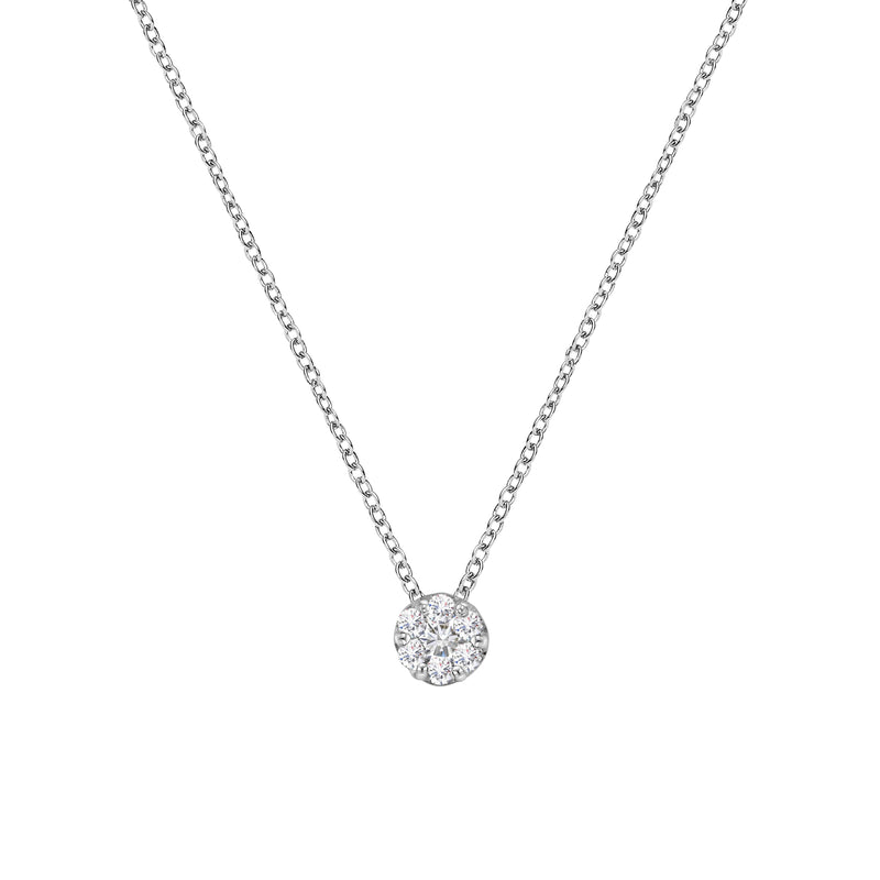Bids.com 14K White Gold 1/4 Cttw Shared Prong Set Round-Ct Diamond 7 Stone Floral Cluster 18" Pendant Necklace (H-I Color, SI2-I1 Clarity) Necklaces White Smoke White.Gold / 18