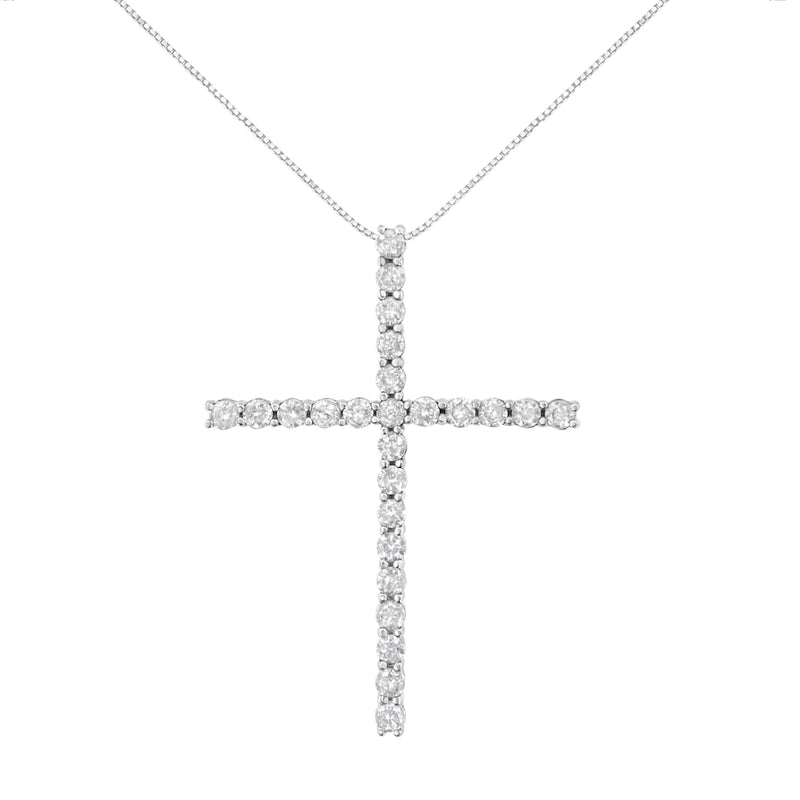 Bids.com .925 Sterling Silver 2 1/2 cttw Diamond Cross Pendant Necklace (H-I, I2-I3) Necklaces White Smoke 18 / White.Sterling Silver