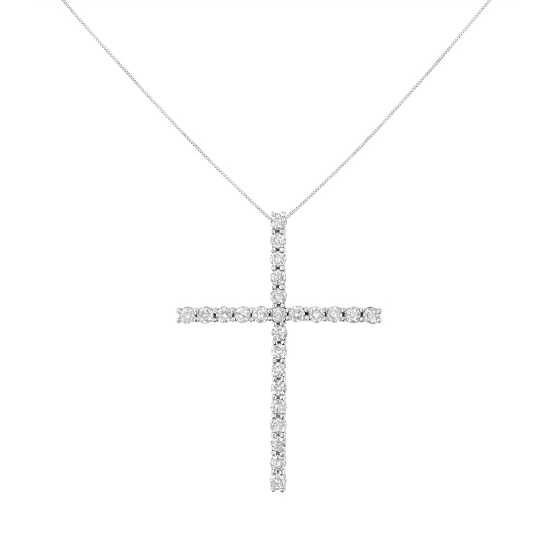 Bids.com .925 Sterling Silver 2 1/2 cttw Diamond Cross Pendant Necklace (H-I, I2-I3) Necklaces White Smoke 18 / Yellow.Sterling Silver,18 / White.Sterling Silver