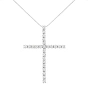 Bids.com .925 Sterling Silver 3.0 Cttw Round Shape Diamond 1-1/2" Cross Pendant with Box Chain Necklace (I-J Color, I2-I3 Clarity) - 18" Necklaces White Smoke White.Sterling Silver / 18