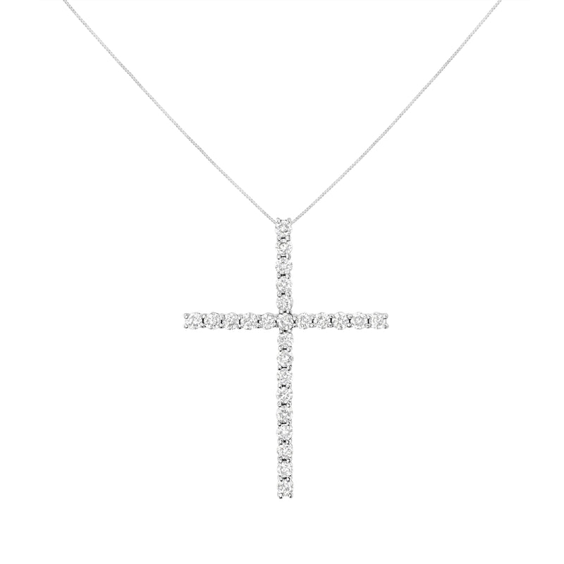 Bids.com .925 Sterling Silver 3.0 Cttw Round Shape Diamond 1-1/2" Cross Pendant with Box Chain Necklace (I-J Color, I2-I3 Clarity) - 18" Necklaces White Smoke White.Sterling Silver / 18,Yellow.Sterling Silver / 18