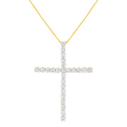 Bids.com .925 Sterling Silver 3.0 Cttw Round Shape Diamond 1-1/2" Cross Pendant with Box Chain Necklace (I-J Color, I2-I3 Clarity) - 18" Necklaces White Smoke Yellow.Sterling Silver / 18