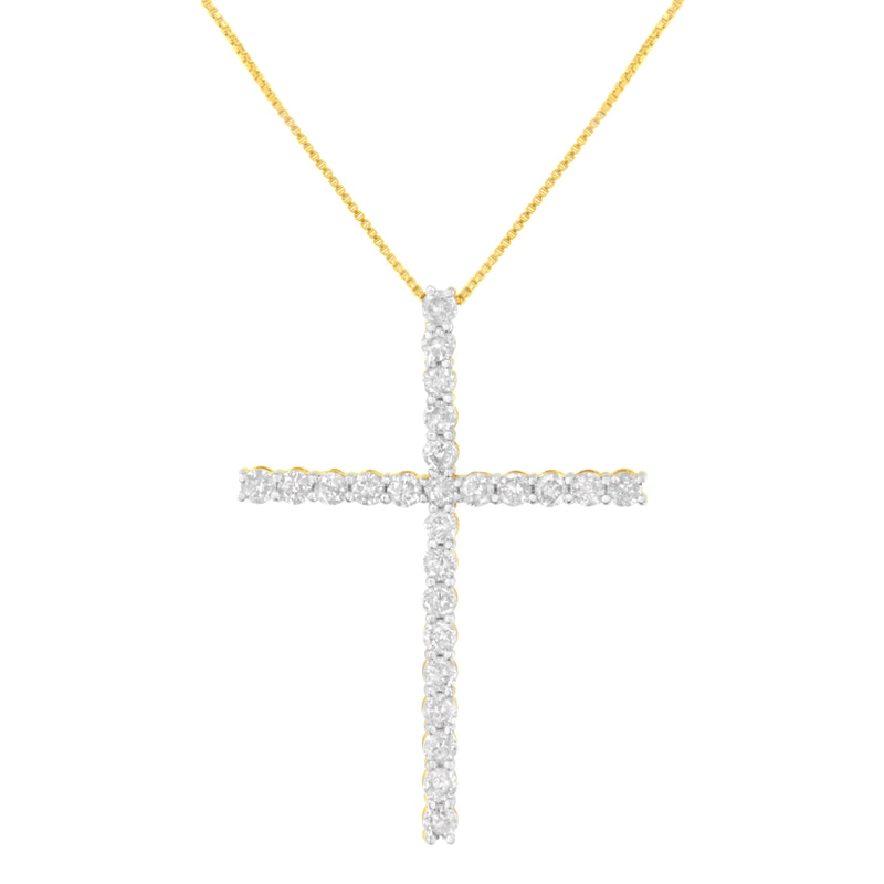 Bids.com .925 Sterling Silver 3.0 Cttw Round Shape Diamond 1-1/2" Cross Pendant with Box Chain Necklace (I-J Color, I2-I3 Clarity) - 18" Necklaces White Smoke Yellow.Sterling Silver / 18