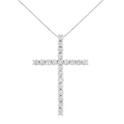 Bids.com .925 Sterling Silver 4.0 Cttw Diamond 2-1/4" Cross Pendant with Box Chain Necklace (I-J Color, I1-I2 Clarity) - 18" Necklaces White Smoke White.Sterling Silver / 18