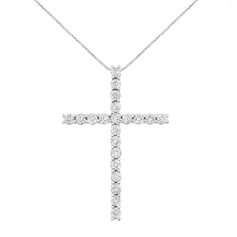Bids.com .925 Sterling Silver 4.0 Cttw Diamond 2-1/4" Cross Pendant with Box Chain Necklace (I-J Color, I1-I2 Clarity) - 18" Necklaces White Smoke White.Sterling Silver / 18