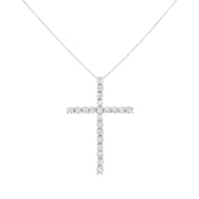 Bids.com .925 Sterling Silver 4.0 Cttw Diamond 2-1/4" Cross Pendant with Box Chain Necklace (I-J Color, I1-I2 Clarity) - 18" Necklaces White Smoke White.Sterling Silver / 18