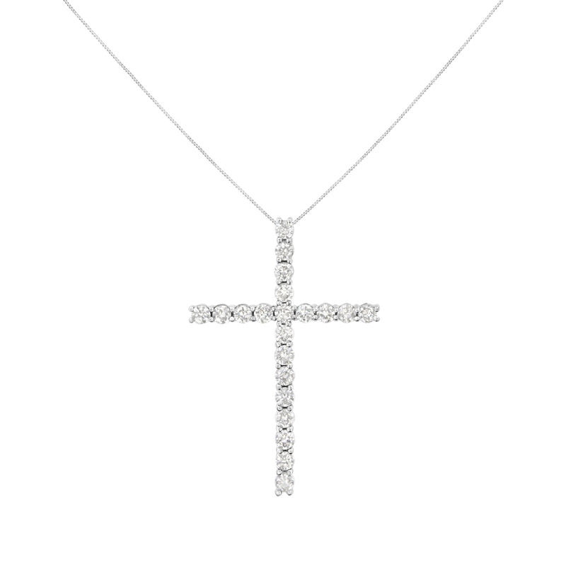 Bids.com .925 Sterling Silver 4.0 Cttw Diamond 2-1/4" Cross Pendant with Box Chain Necklace (I-J Color, I1-I2 Clarity) - 18" Necklaces White Smoke White.Sterling Silver / 18