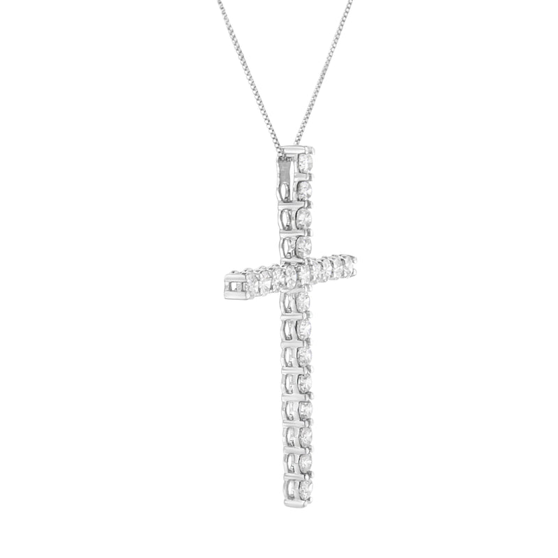 Bids.com .925 Sterling Silver 4.0 Cttw Diamond 2-1/4" Cross Pendant with Box Chain Necklace (I-J Color, I1-I2 Clarity) - 18" Necklaces White Smoke White.Sterling Silver / 18