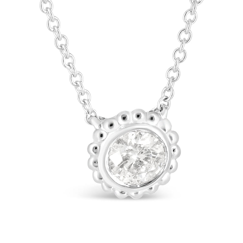 Bids.com 10K White Gold 1/2 Cttw Bezel Set Round Diamond Sunflower Finish 18" Pendant Necklace (I-J Color, I1-I2 Clarity) Necklaces White Smoke White.Gold / 18