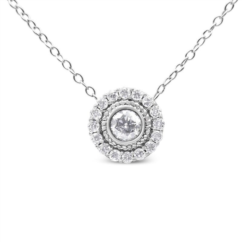 Bids.com .925 Sterling Silver 1/2 Cttw Round Diamond Halo Circle Pendant 18" Necklace (I-J Color, I2-I3 Clarity) Necklaces White Smoke White.Sterling Silver / 18