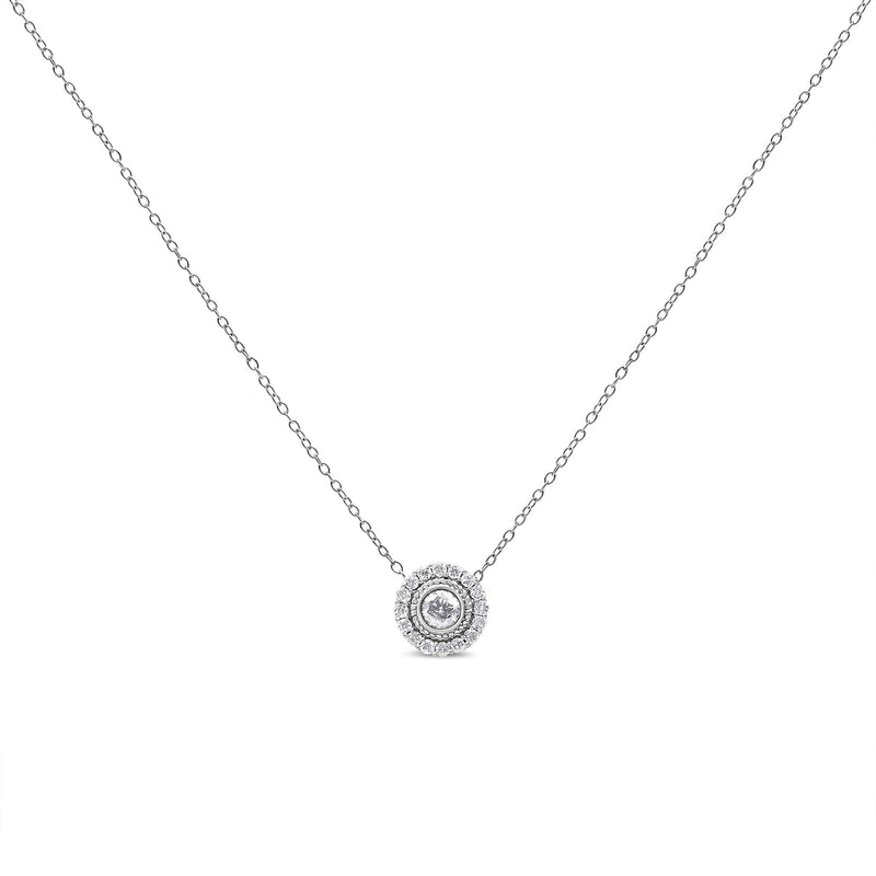 Bids.com .925 Sterling Silver 1/2 Cttw Round Diamond Halo Circle Pendant 18" Necklace (I-J Color, I2-I3 Clarity) Necklaces White Smoke White.Sterling Silver / 18
