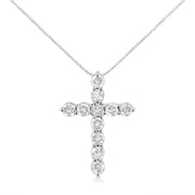 Bids.com .925 Sterling Silver 1.0 Cttw Prong Set Round-Cut Diamond Cross 18" Pendant Necklace (I-J Color, I2-I3 Clarity) Necklaces White Smoke White.Sterling Silver / 18