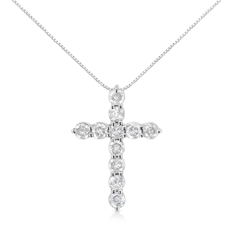 Bids.com .925 Sterling Silver 1.0 Cttw Prong Set Round-Cut Diamond Cross 18" Pendant Necklace (I-J Color, I2-I3 Clarity) Necklaces White Smoke White.Sterling Silver / 18
