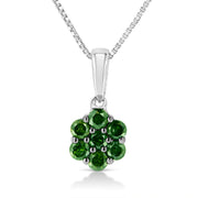 Bids.com .925 Sterling Silver 1/2 Cttw Prong Set Treated Green Diamond Floral Cluster 18" Pendant Necklace (Green Color, I1-I2 Clarity) Necklaces White Smoke Green Diamond / 0.5 / White