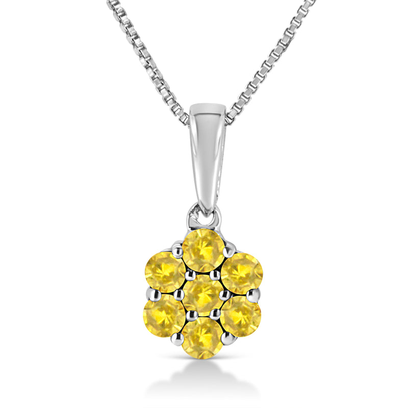 Bids.com .925 Sterling Silver 1/2 Cttw Prong Set Treated Green Diamond Floral Cluster 18" Pendant Necklace (Green Color, I1-I2 Clarity) Necklaces White Smoke Yellow Diamond / 0.5 / White