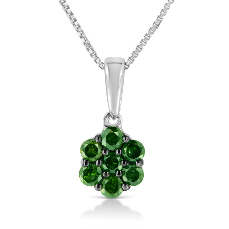 Bids.com .925 Sterling Silver 1/2 Cttw Prong Set Treated Green Diamond Floral Cluster 18" Pendant Necklace (Green Color, I1-I2 Clarity) Necklaces White Smoke Green Diamond / 0.25 / White
